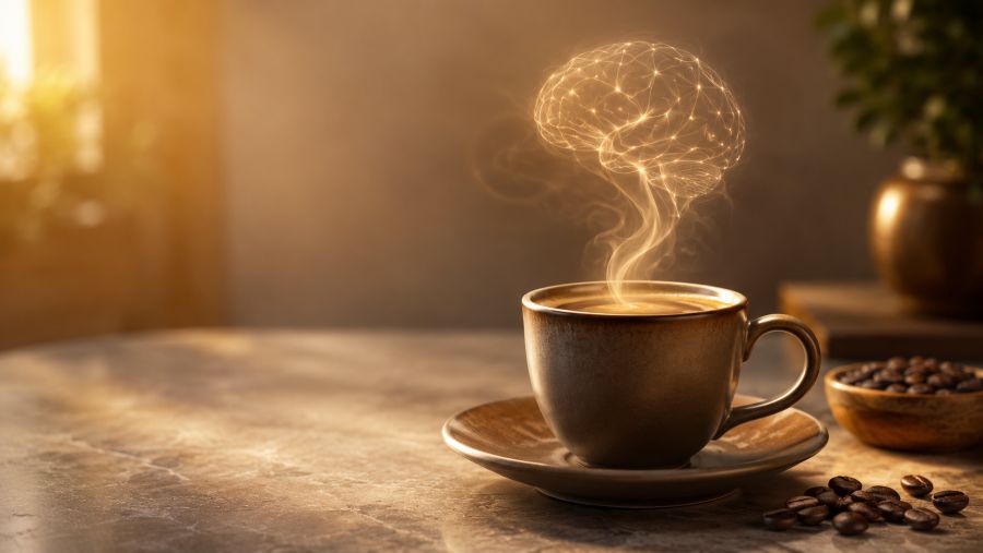 Kaffee als Brainfood – eine Tasse Kaffee als Symbol für Wachheit und Aufmerksamkeit